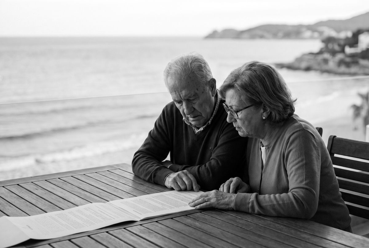 Pareja revisando un contrato de multipropiedad